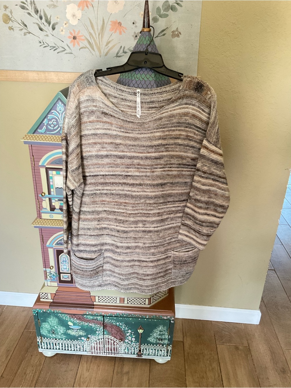 Leo & Nicole Neutral Striped Knit Pullover